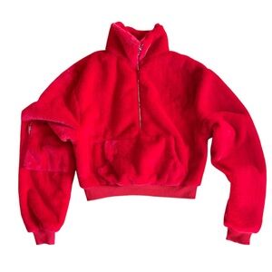 Superdown Vibrant Red Cropped Fleece Jacket